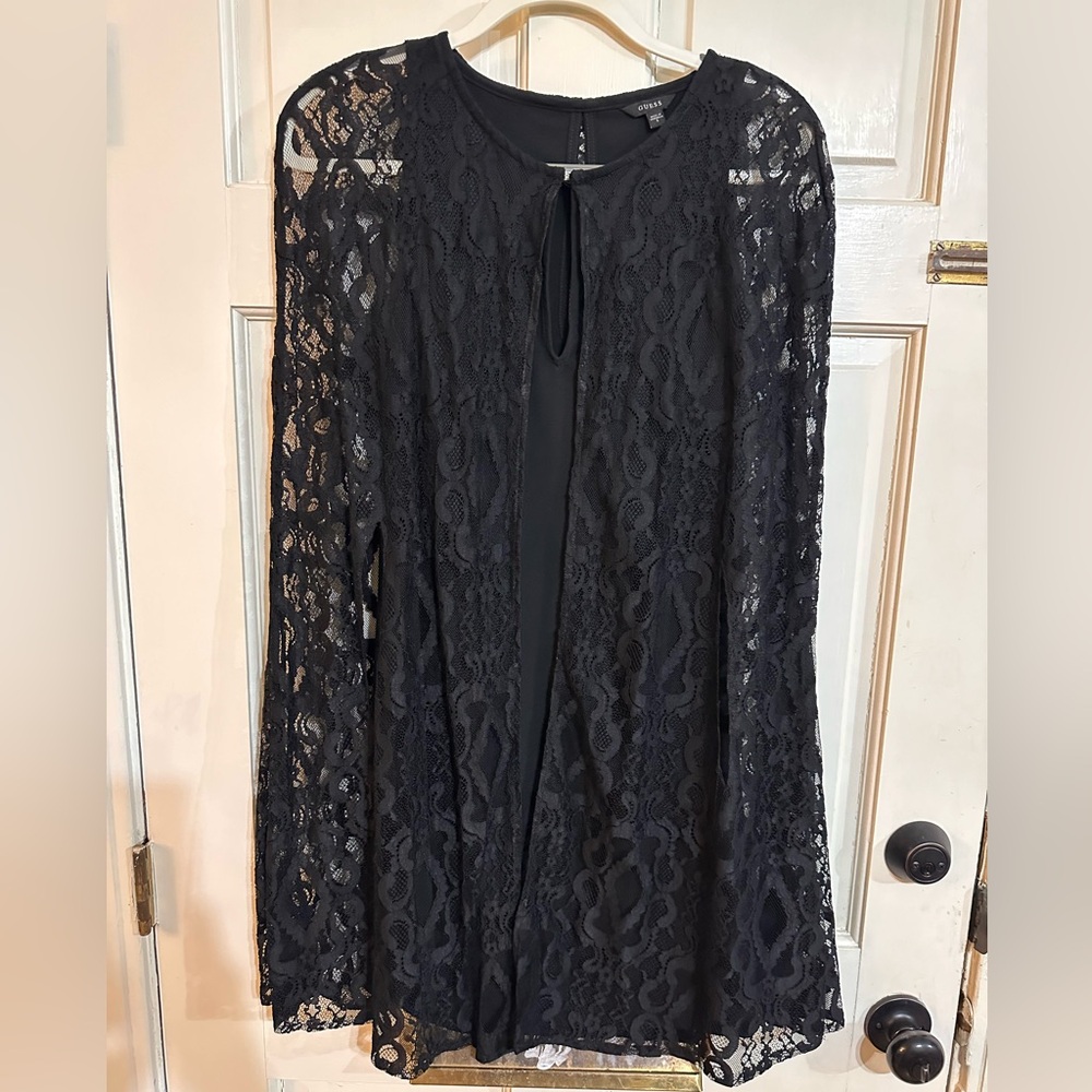 Guess size SM EUC black lace cape dress